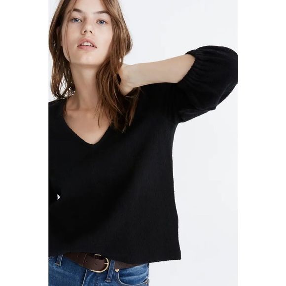 NWT MADEWELL Texture & Thread Full Knit Black Sleeve Top - Picture 3 of 15